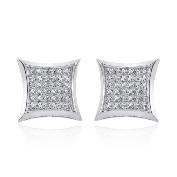Sterling Silver CZ Square Micropave Stud Earrings - Picture 1 of 4